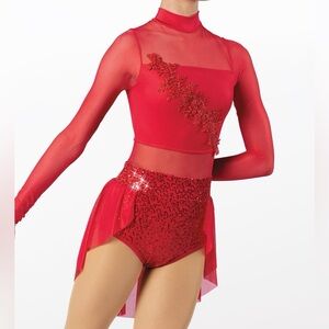 Weissman Showtime Drive 13580 red sequin leotard size MC and SC. RN 64830. NWOT.